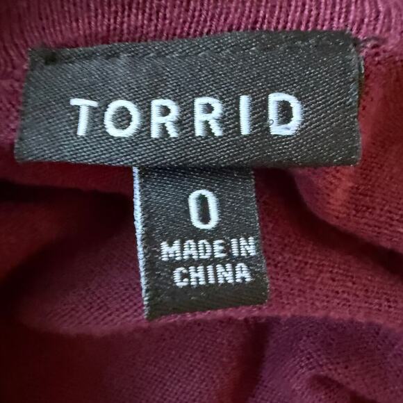 Torrid Burgundy V-Neck Long Sleeve Top Chiffon Hem Women 0 Large Fall Winter - Picture 6 of 9